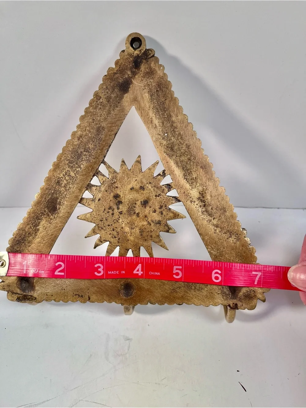Brass Sunface Triangle Wall Hook - Gold